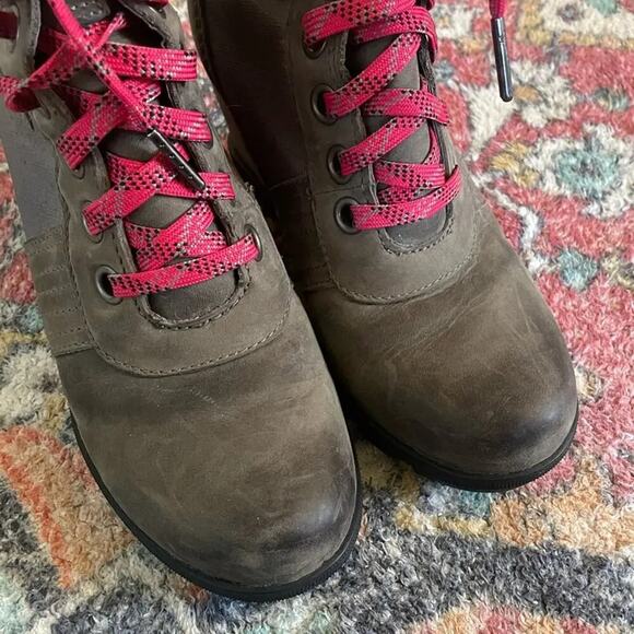 Sorel Women’s  7.5 Lexie Grey Taupe Pink Lace Up Wedge Boots Quarry NL3046-052 - Picture 6 of 8